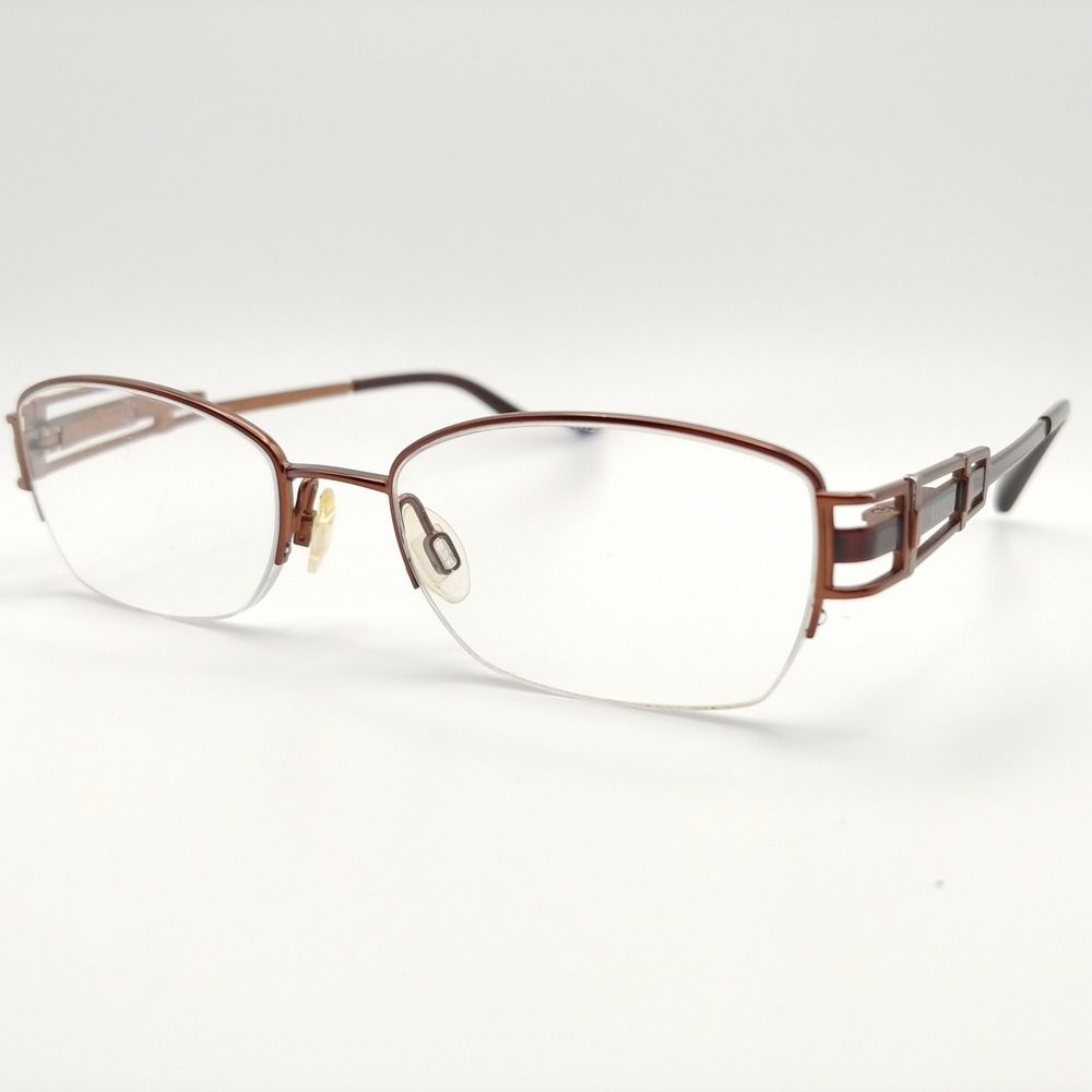 Elle Eyeglasses Frames Womens 50-18-135 Brown Metal Semi-Rimless Lattice EL18779
